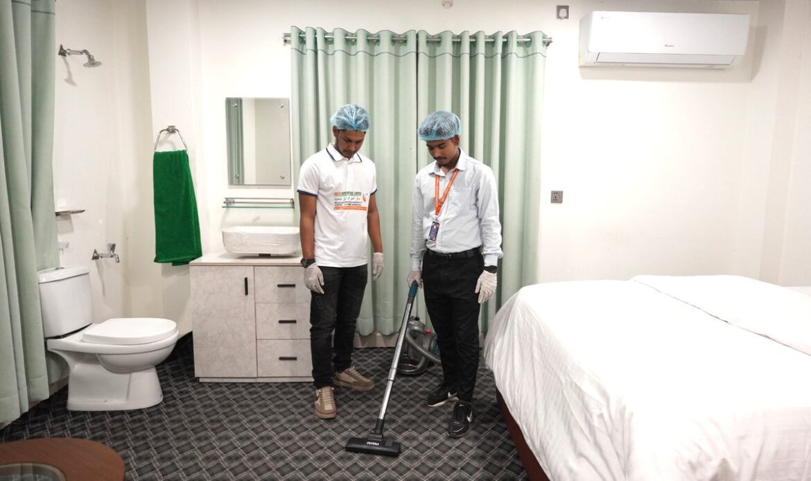 AMCO Group facility cleaner training program with professional housekeeping and hygiene practice for GCC hospitality and facility management recruitment